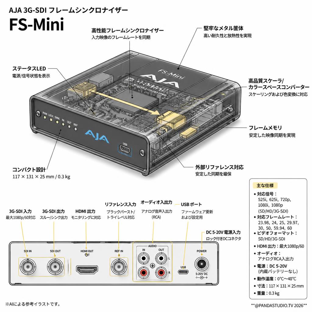 AJA 3G-SDI フレームシンクロナイザー FS-Mini スペック