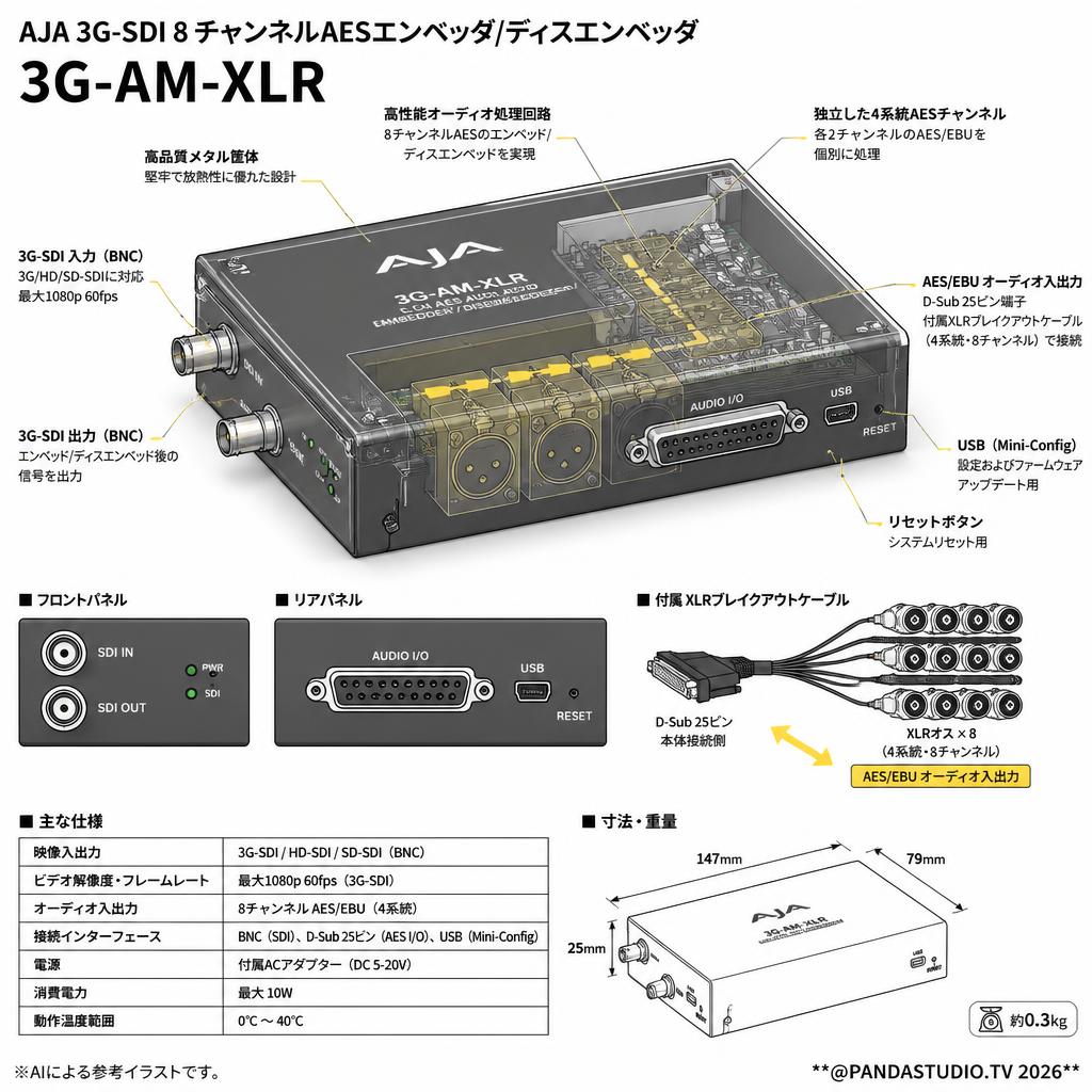 AJA 3G-SDI 8 チャンネルAESエンベッダ/ディスエンベッダ  3G-AM-XLR スペック