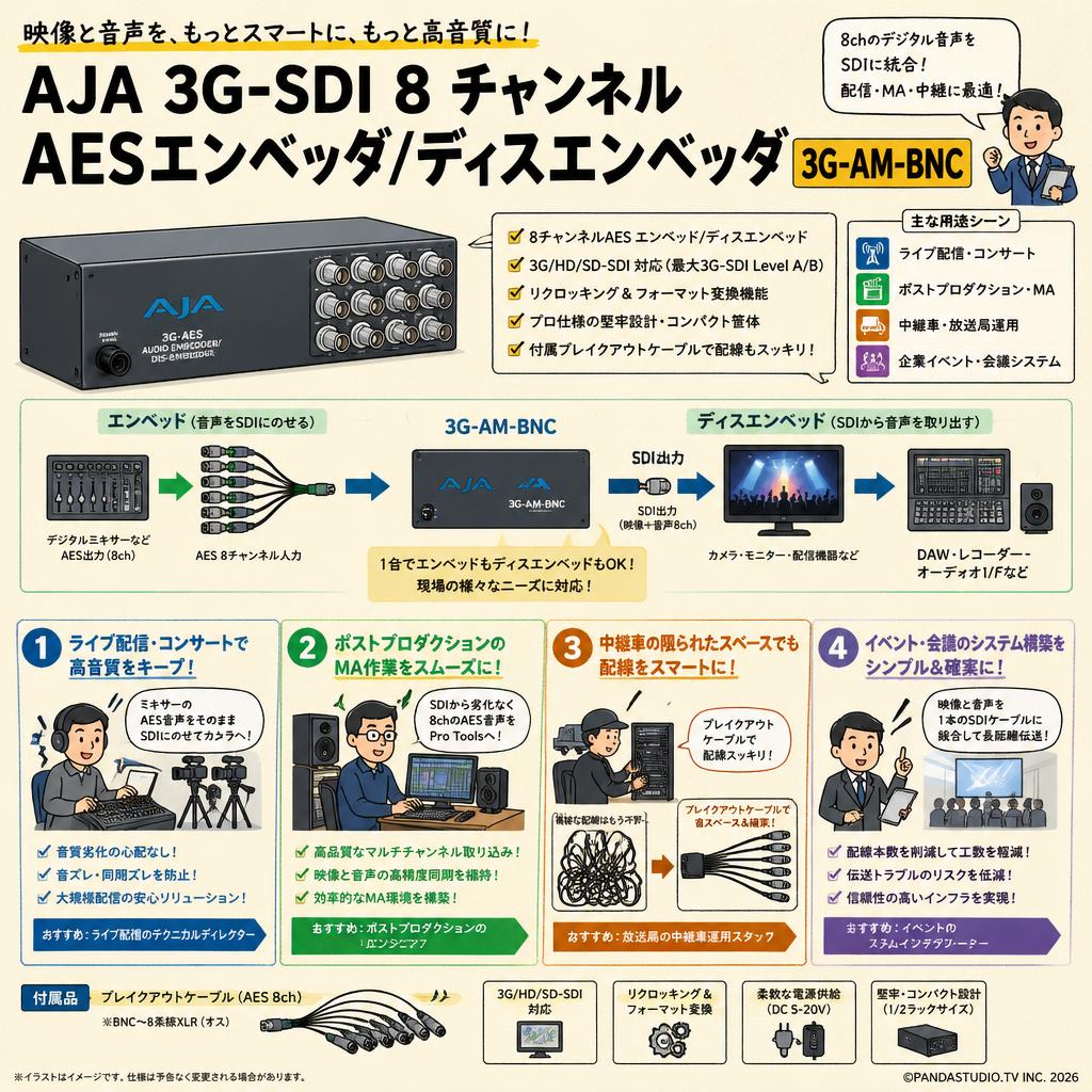 AJA 3G-SDI 8 チャンネルAESエンベッダ/ディスエンベッダ 3G-AM-BNC おもな対象のお客様