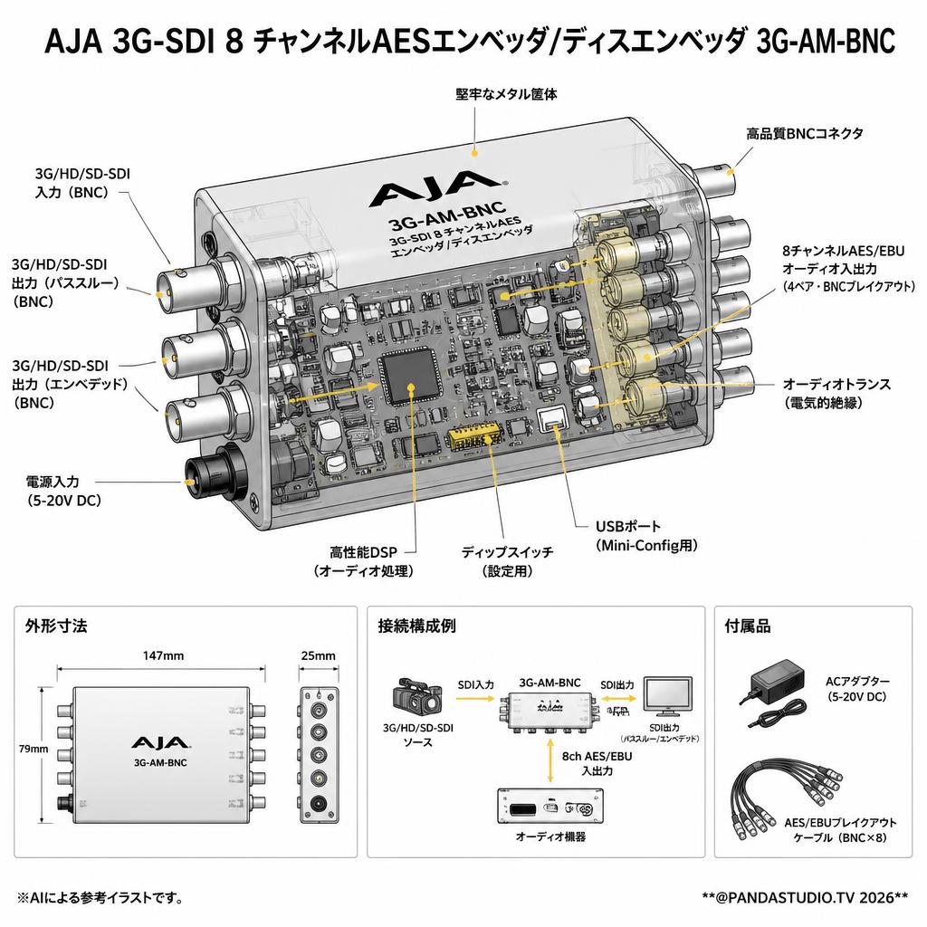 AJA 3G-SDI 8 チャンネルAESエンベッダ/ディスエンベッダ 3G-AM-BNC スペック