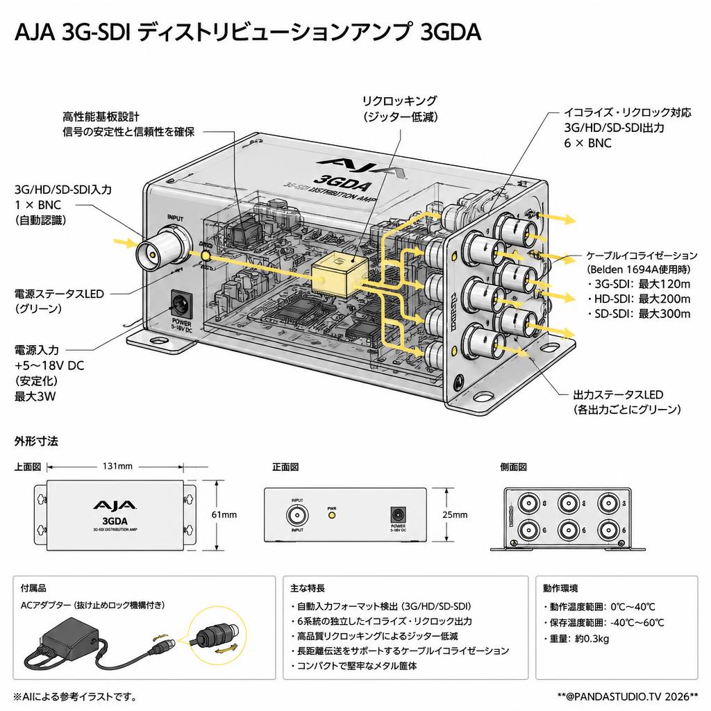 AJA 3G-SDI ディストリビューションアンプ 3GDA スペック
