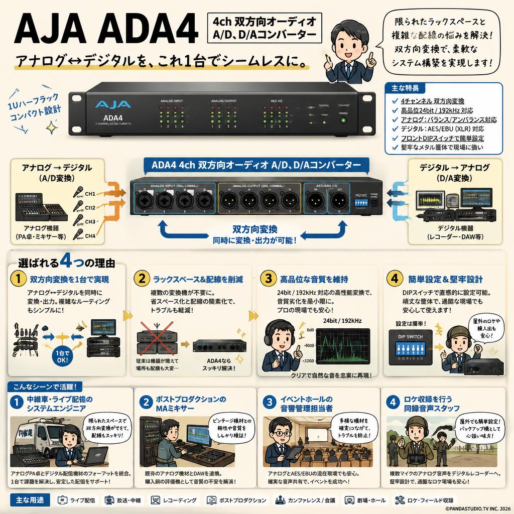 AJA 4ch 双方向オーディオ A/D、 D/Aコンバーター ADA4 おもな対象のお客様
