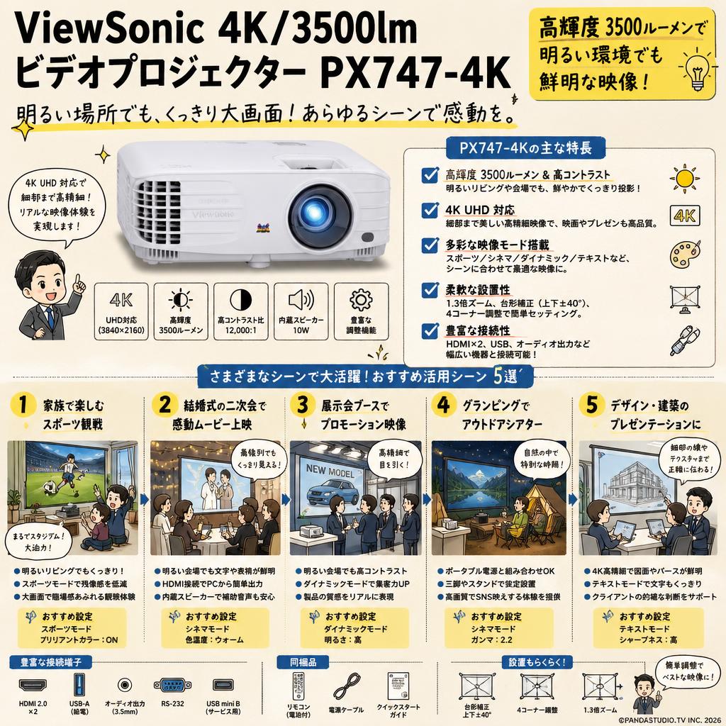 ViewSonic 4K/3500lm VIDEOPROIETTORE PX747-4K 用途