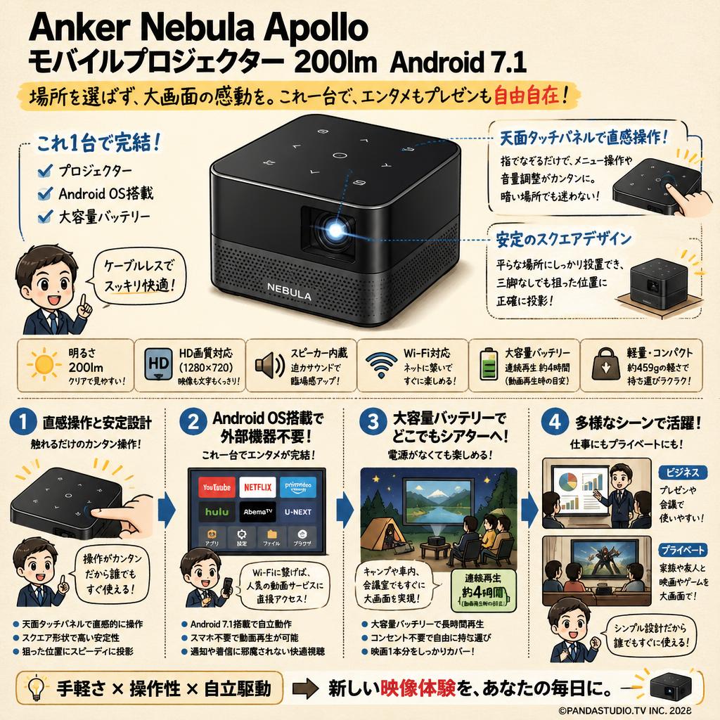 Anker Nebula Apollo モバイルプロジェクター 200lm Android 7.1 概要