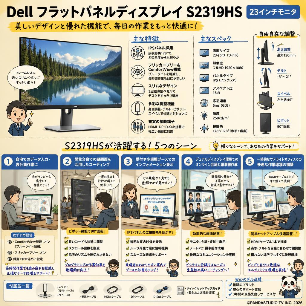 Dell フラットパネルディスプレイ S2319HS 23インチモニタ 用途