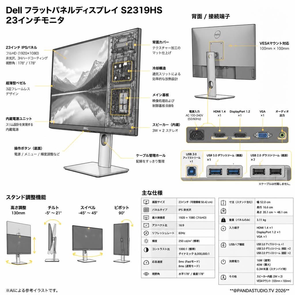Dell フラットパネルディスプレイ S2319HS 23インチモニタ スペック