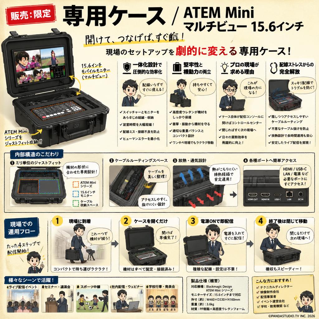 【販売：限定】専用ケース / ATEM Mini マルチビュー 15.6インチ 概要
