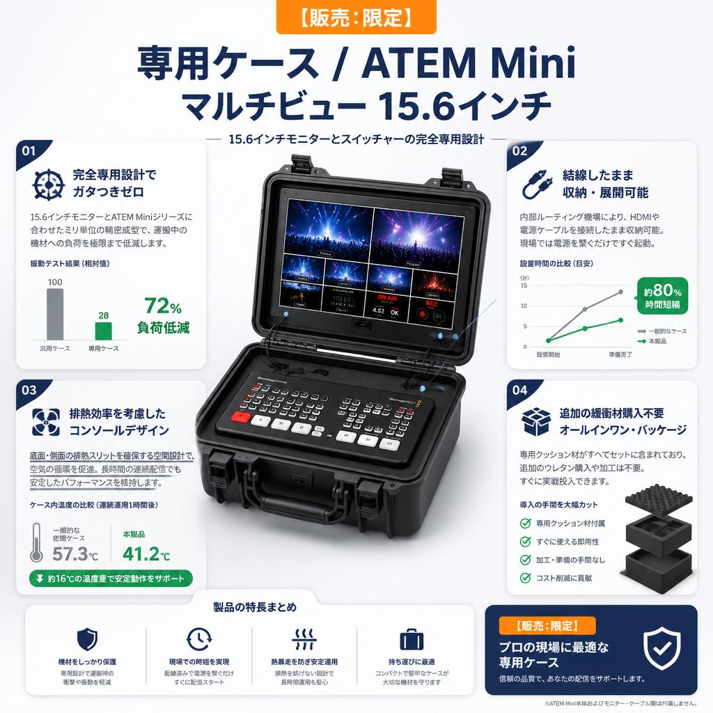 【販売：限定】専用ケース / ATEM Mini マルチビュー 15.6インチ セールスポイント