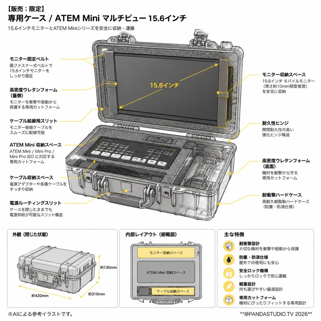 【販売：限定】専用ケース / ATEM Mini マルチビュー 15.6インチ スペック
