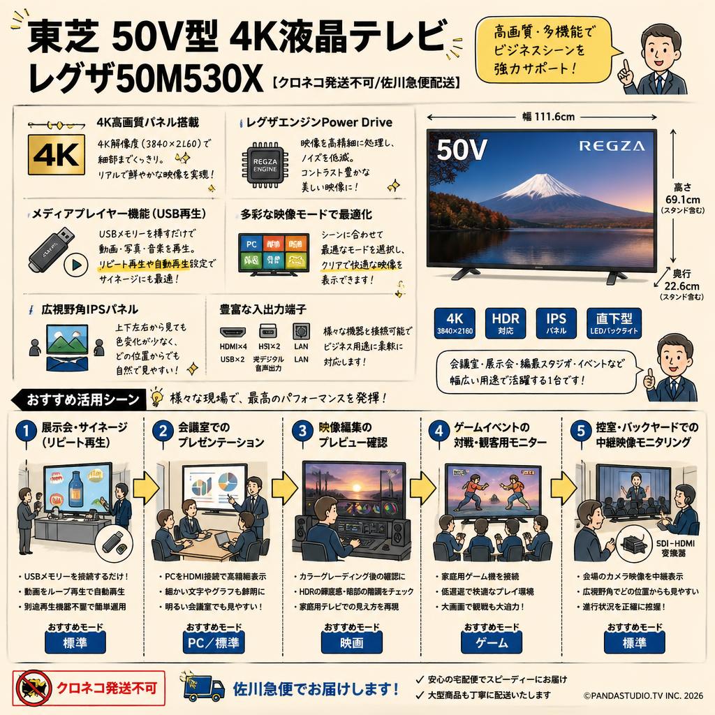 東芝 50V型 4K液晶テレビ レグザ50M530X【クロネコ発送不可/佐川急便配送】 用途