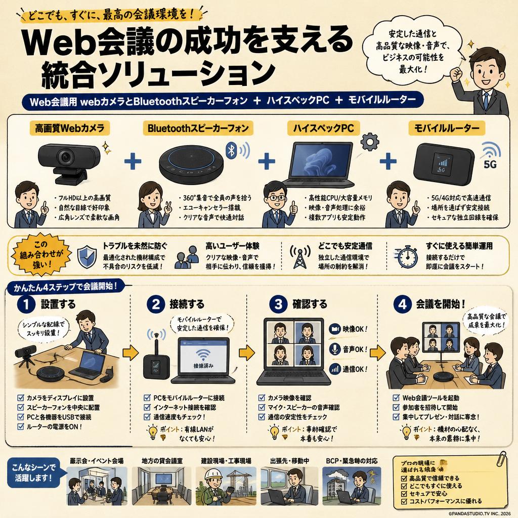 Web会議用 webカメラとBluetoothスピーカーフォン ＋ ハイスペックPC ＋ モバイルルーター 概要