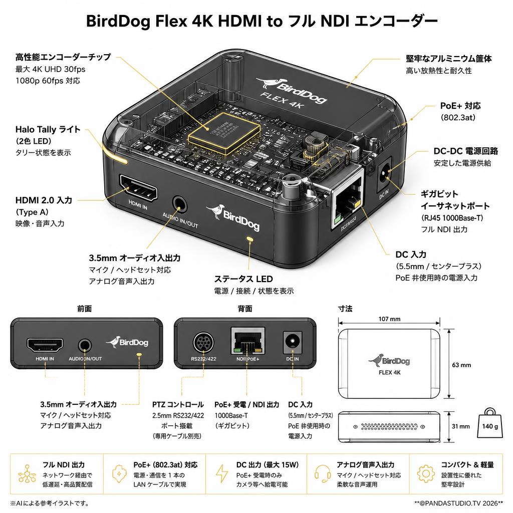 BirdDog Flex 4K HDMI to フル NDI エンコーダー スペック