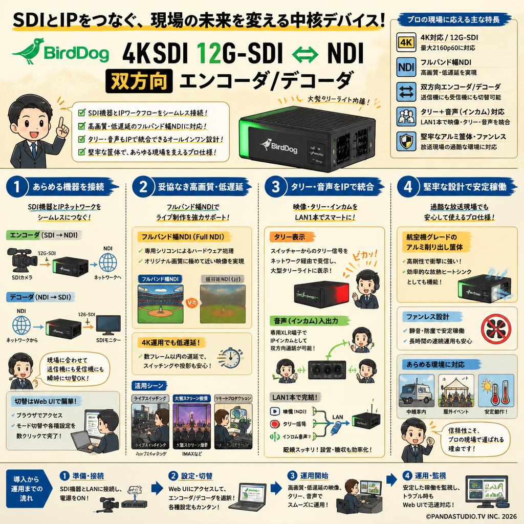 BirdDog 4K SDI 12G-SDI ⇔ NDI 双方向 エンコーダ/デコーダ 概要