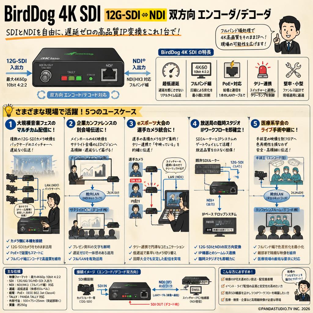 BirdDog 4K SDI 12G-SDI ⇔ NDI 双方向 エンコーダ/デコーダ 用途