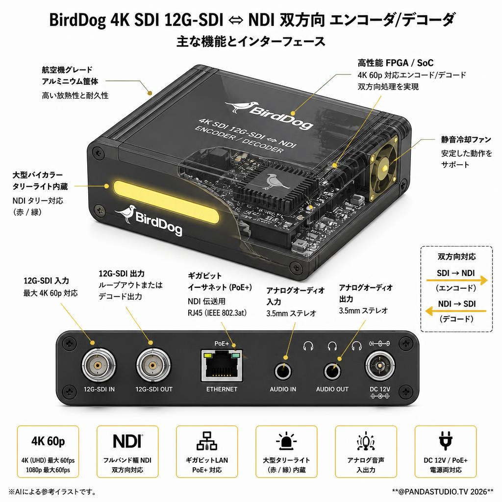 BirdDog 4K SDI 12G-SDI ⇔ NDI 双方向 エンコーダ/デコーダ スペック