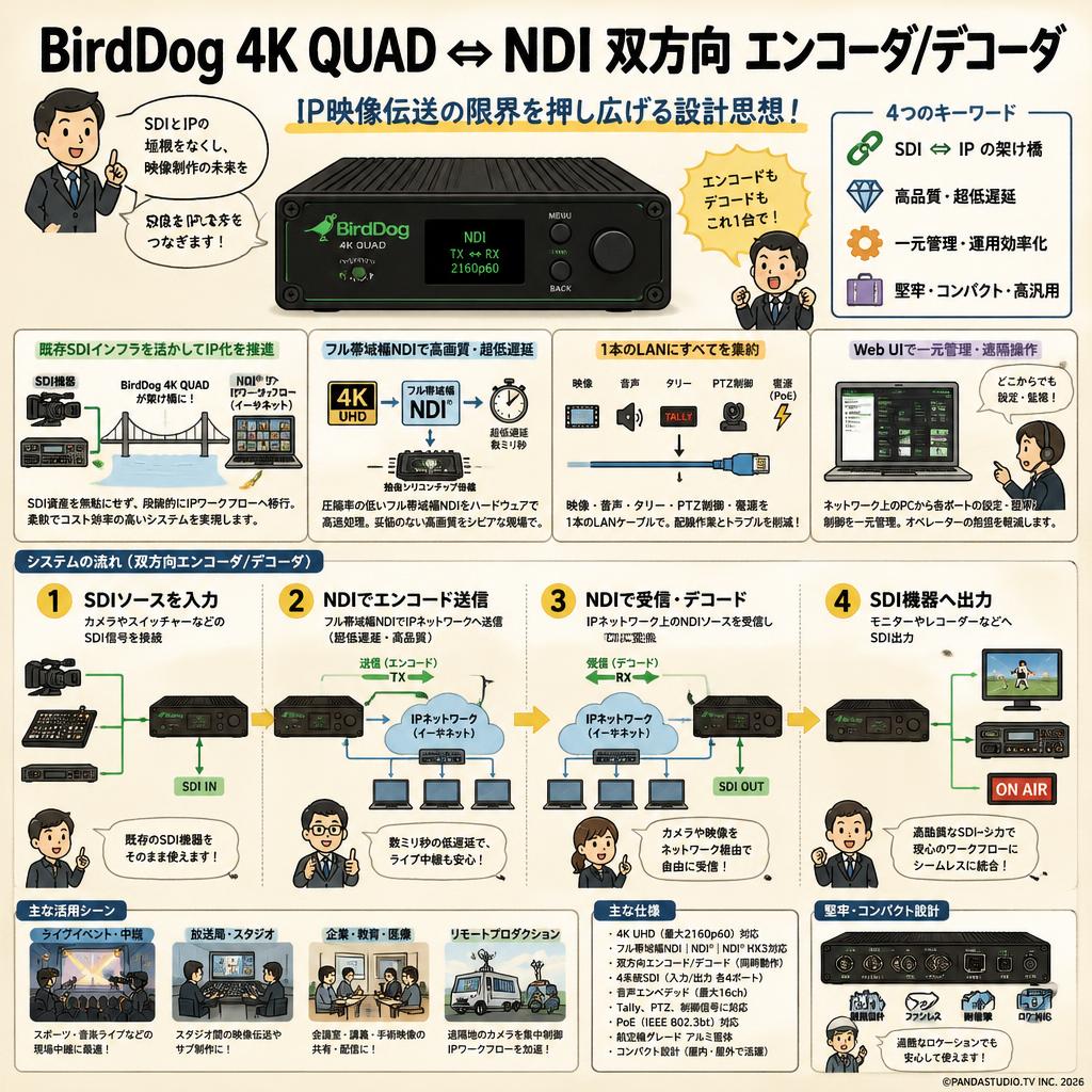 BirdDog 4K QUAD  ⇔ NDI 双方向 エンコーダ/デコーダ 概要