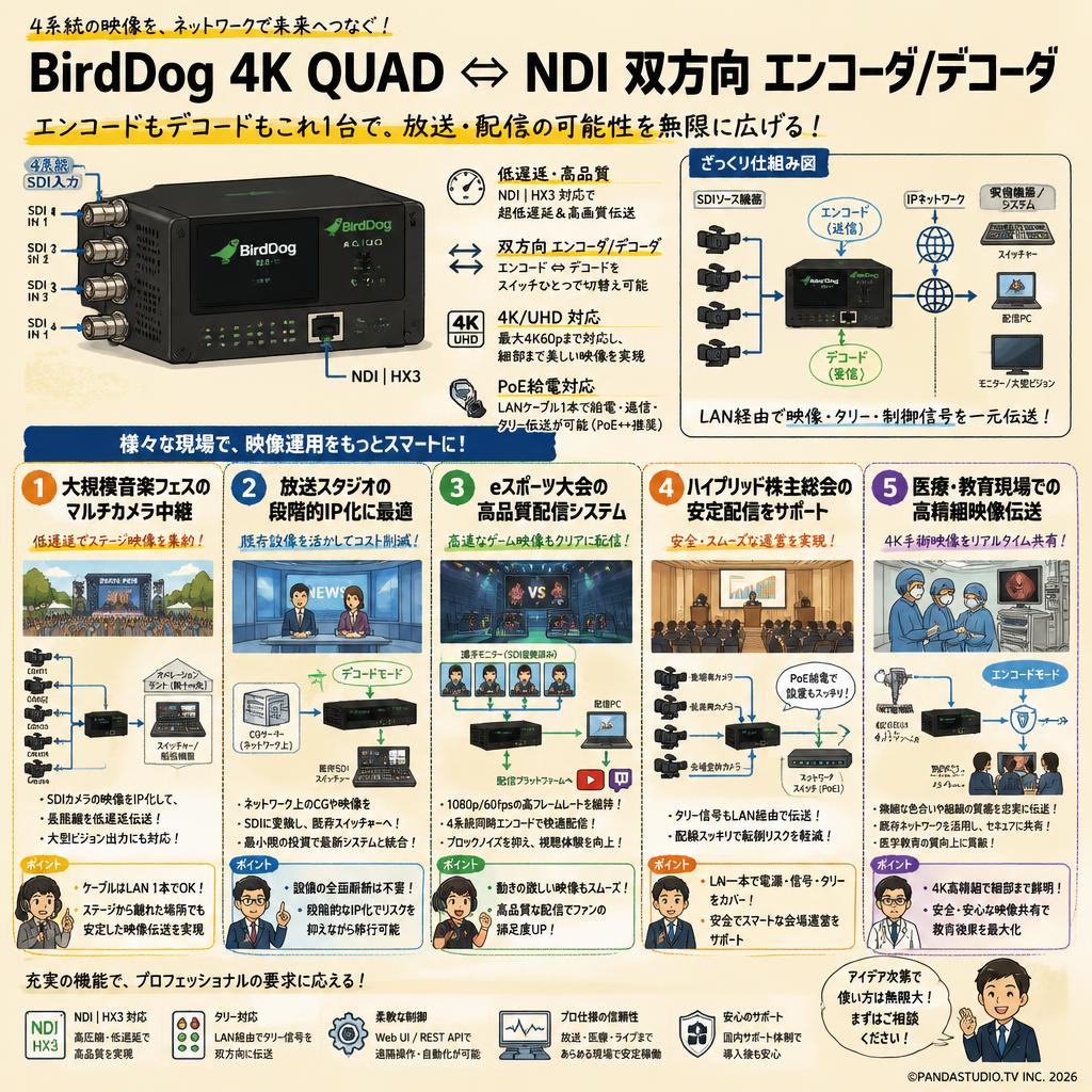 BirdDog 4K QUAD  ⇔ NDI 双方向 エンコーダ/デコーダ 用途