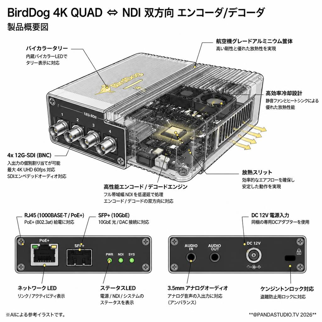 BirdDog 4K QUAD  ⇔ NDI 双方向 エンコーダ/デコーダ スペック
