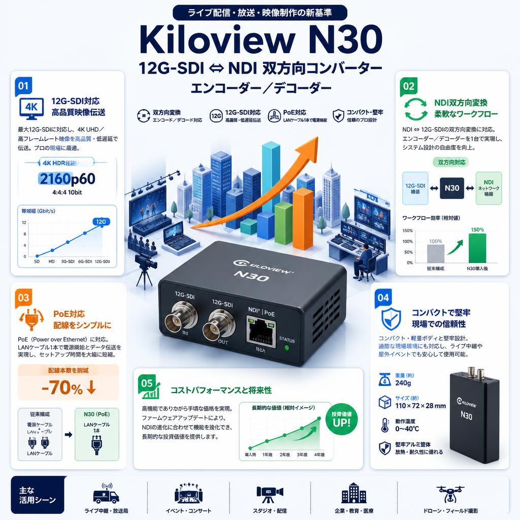 Kiloview N30  12G-SDI⇔ NDI 双方向コンバーター エンコーダー／デコーダー セールスポイント