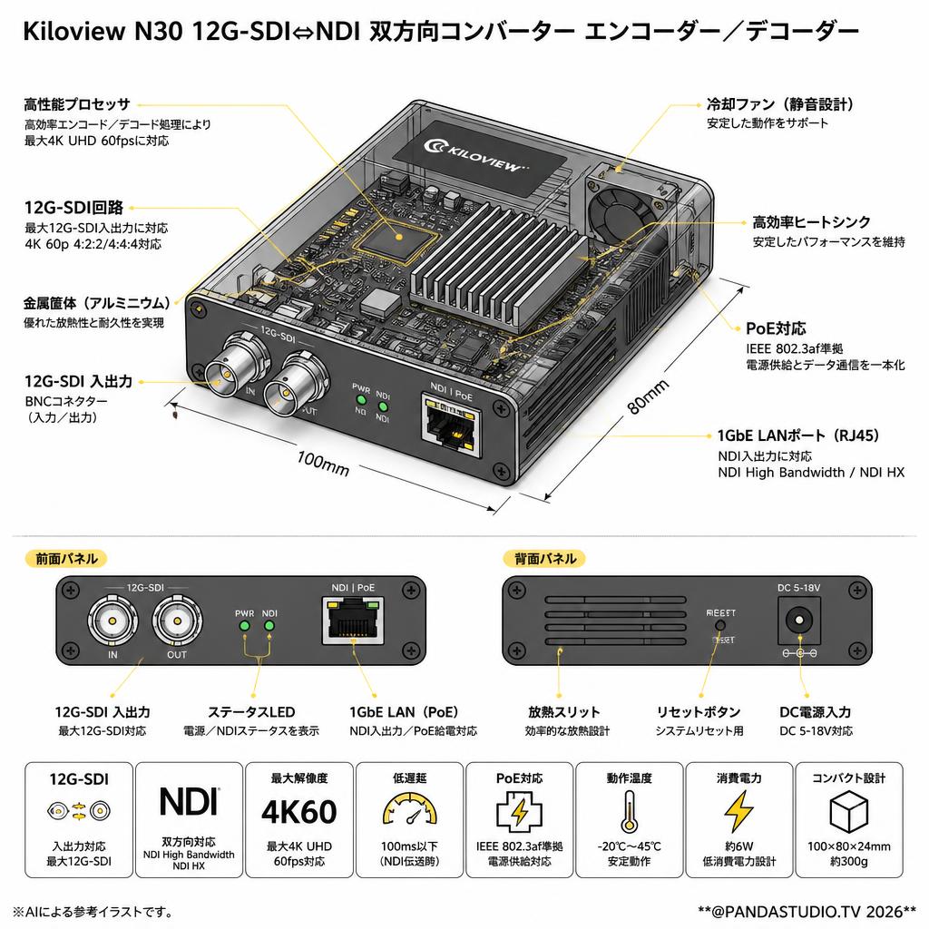Kiloview N30  12G-SDI⇔ NDI 双方向コンバーター エンコーダー／デコーダー スペック