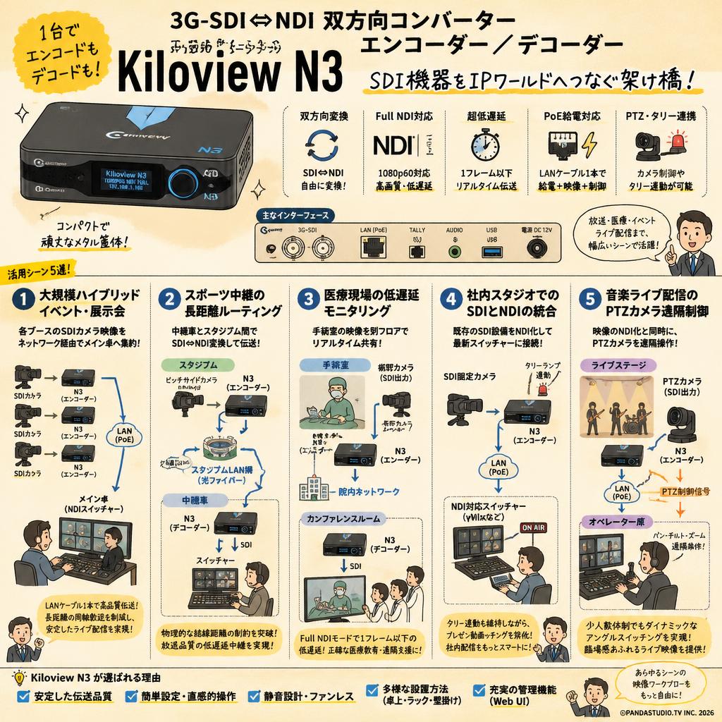 Kiloview N3  3G-SDI⇔ NDI 双方向コンバーター エンコーダー／デコーダー 用途