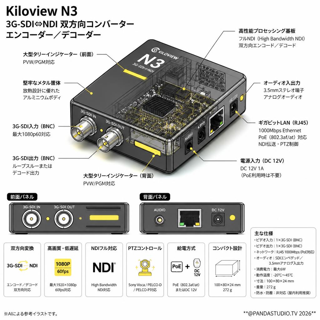 Kiloview N3  3G-SDI⇔ NDI 双方向コンバーター エンコーダー／デコーダー スペック
