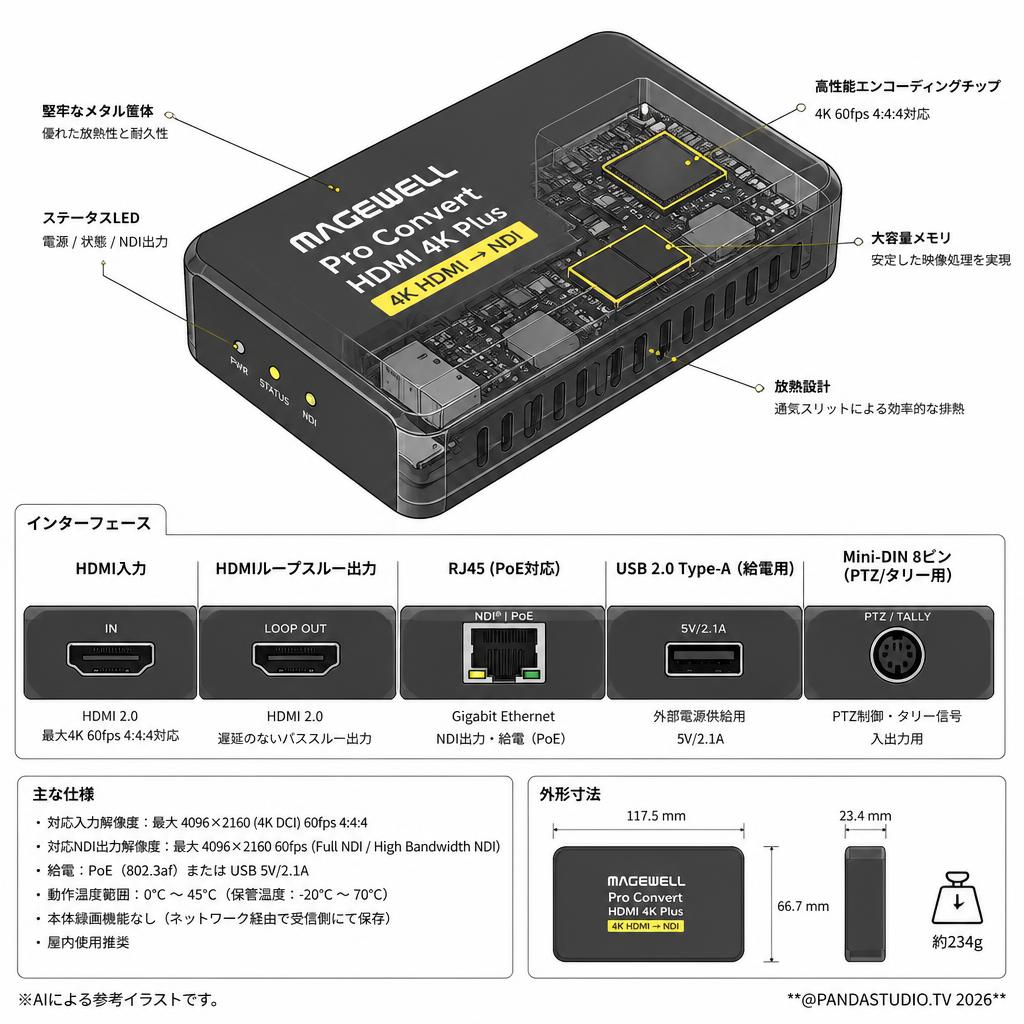 Magewell Pro Convert HDMI 4K Plus 4K HDMI → NDI スペック