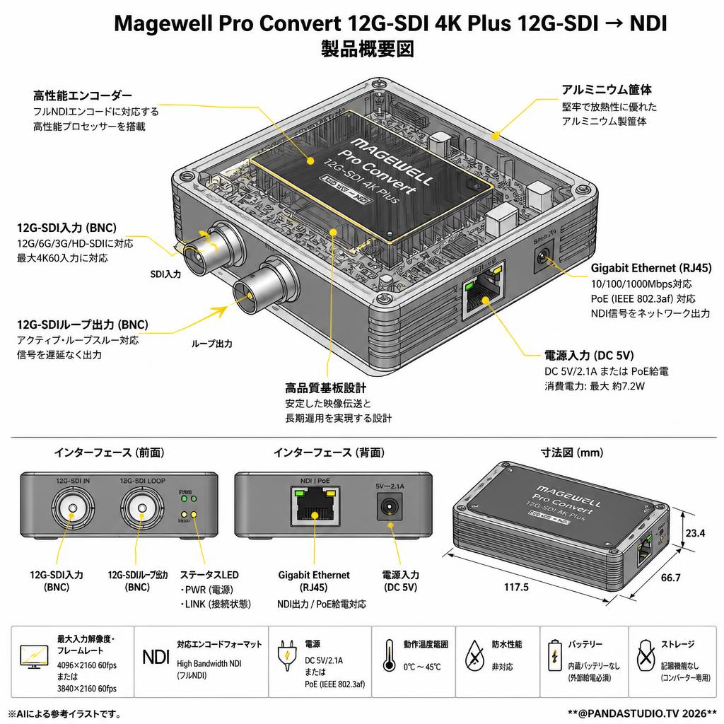 Magewell Pro Convert 12G-SDI 4K Plus 12G-SDI → NDI スペック
