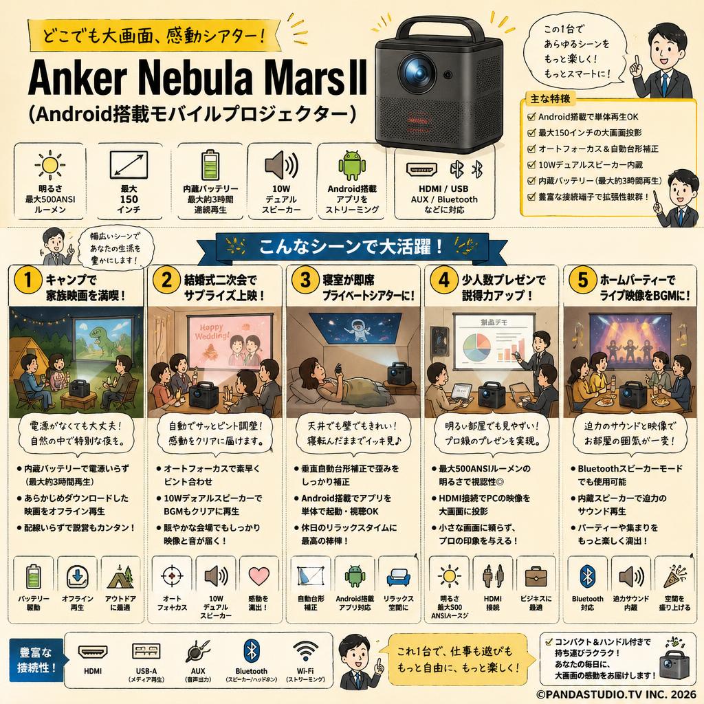 Anker Nebula Mars II（Android搭載モバイルプロジェクター） 用途