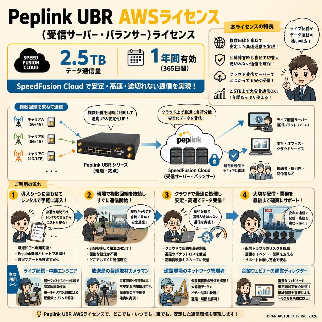 Peplink UBR AWSライセンス（受信サーバー・バランサー）ライセンス  2.5TB 1年間有効 Speed Fusion Cloud おもな対象のお客様