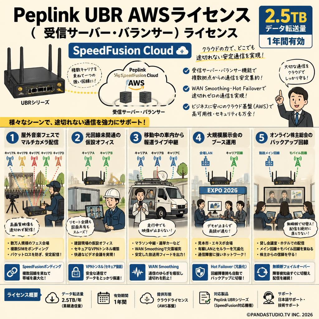 Peplink UBR AWSライセンス（受信サーバー・バランサー）ライセンス  2.5TB 1年間有効 Speed Fusion Cloud 用途