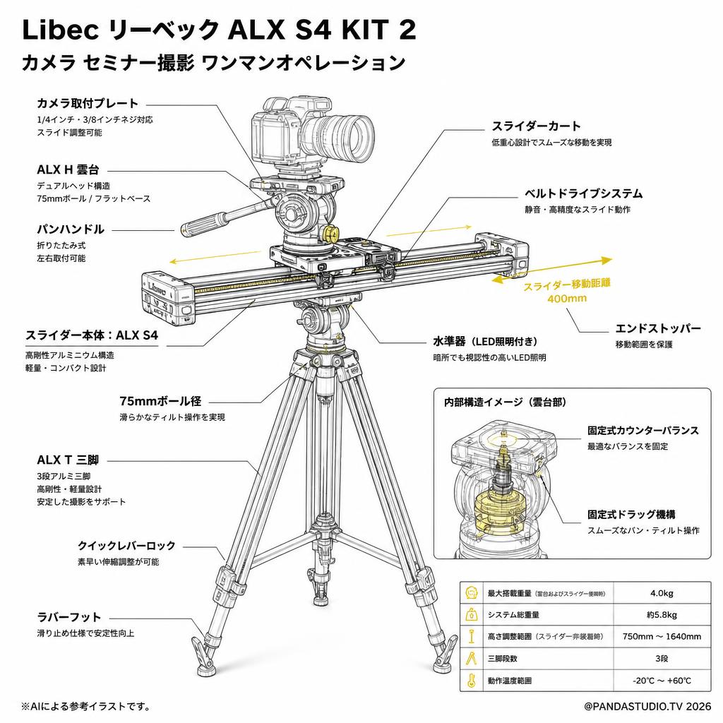 Libec リーベック ALX S4 KIT 2　カメラ セミナー撮影 ワンマンオペレーション スペック