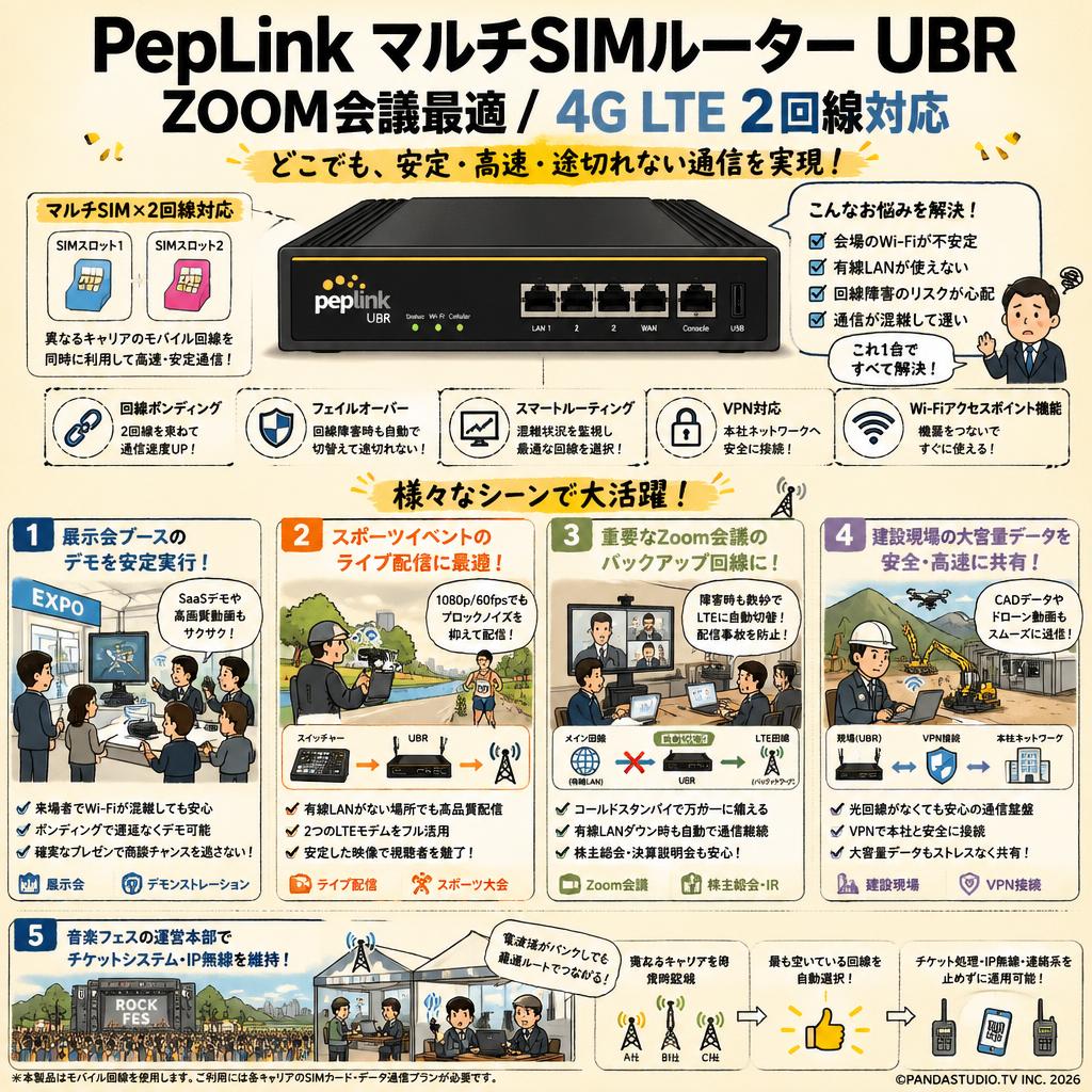 PepLink マルチSIMルーター UBR /ZOOM会議最適/4G LTE 2回線対応 用途