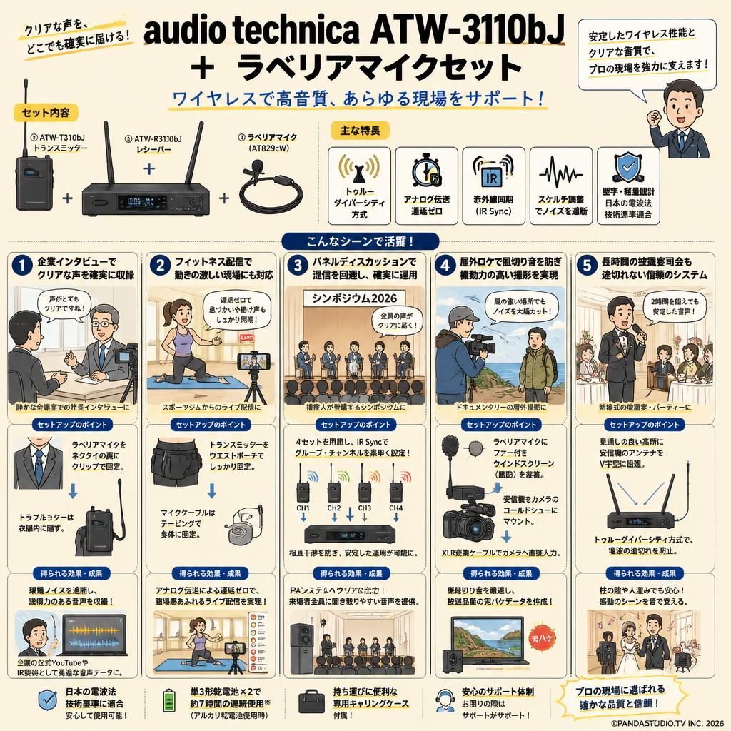 audio technica  ATW-3110bJ ＋ ラベリアマイクセット 用途