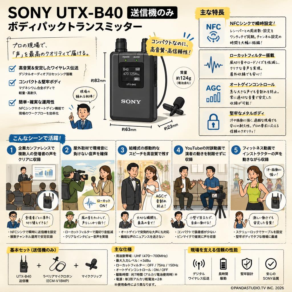 SONY UTX-B40 送信機のみ ボディパックトランスミッター 用途