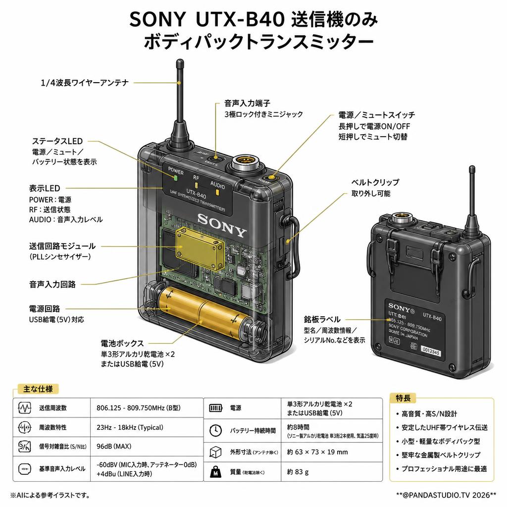 SONY UTX-B40 送信機のみ ボディパックトランスミッター スペック