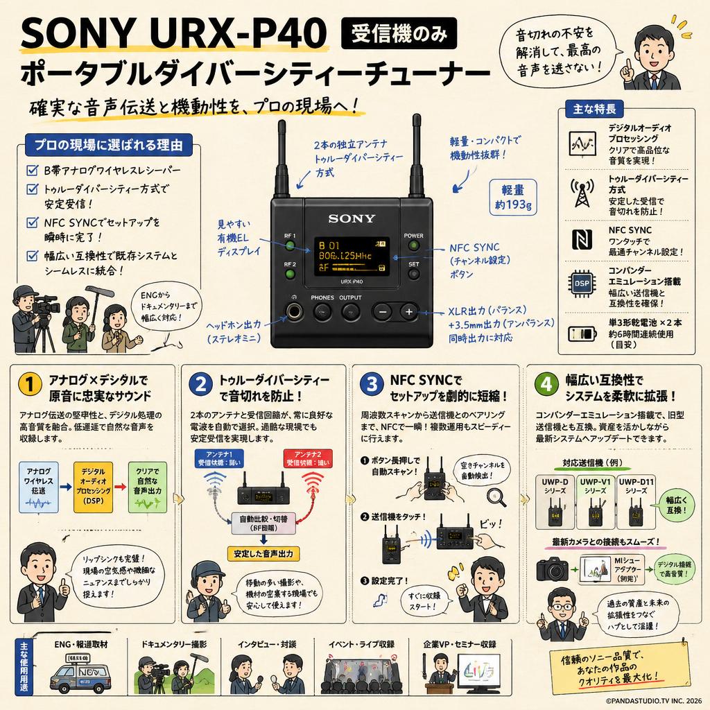 SONY URX-P40 受信機のみ ポータブルダイバーシティーチューナー 概要