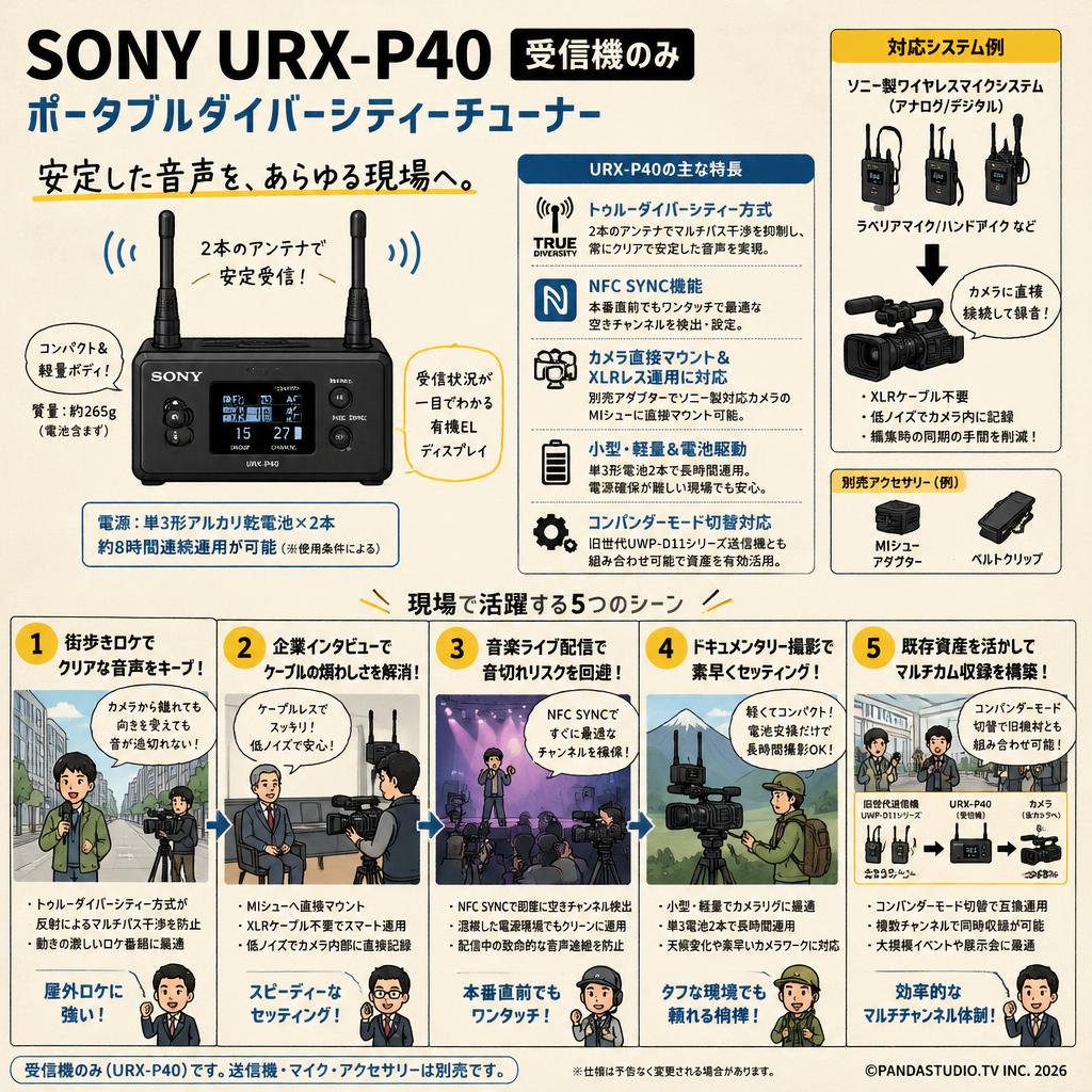 SONY URX-P40 受信機のみ ポータブルダイバーシティーチューナー 用途