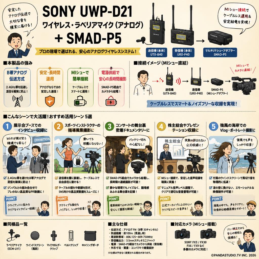 SONY UWP-D21 ワイヤレス・ラベリアマイク（アナログ） ＋ SMAD-P5 用途