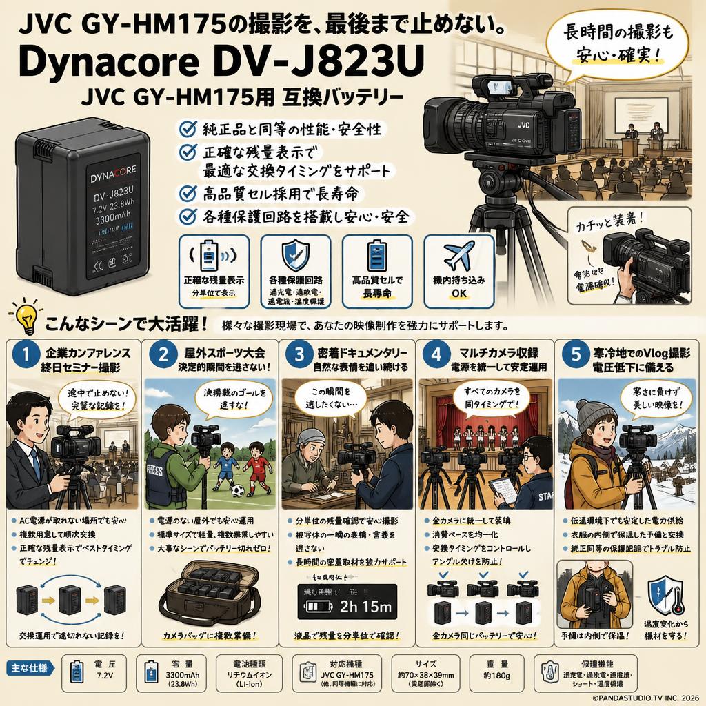 Dynacore DV-J823U  JVC GY-HM175用 互換バッテリー 用途