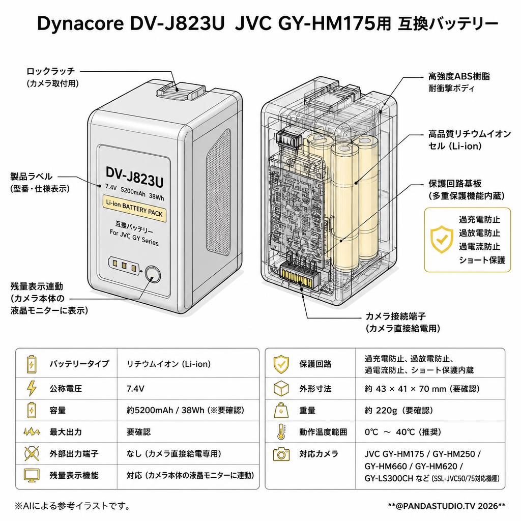 Dynacore DV-J823U  JVC GY-HM175用 互換バッテリー スペック