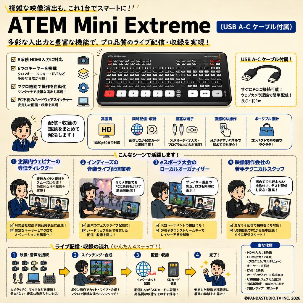 ATEM Mini Extreme（USB A-C ケーブル付属） おもな対象のお客様