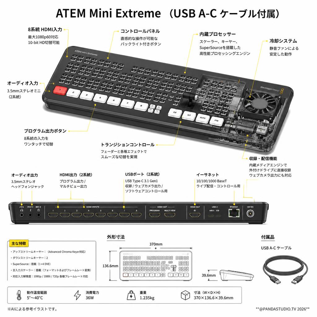 ATEM Mini Extreme（USB A-C ケーブル付属） スペック