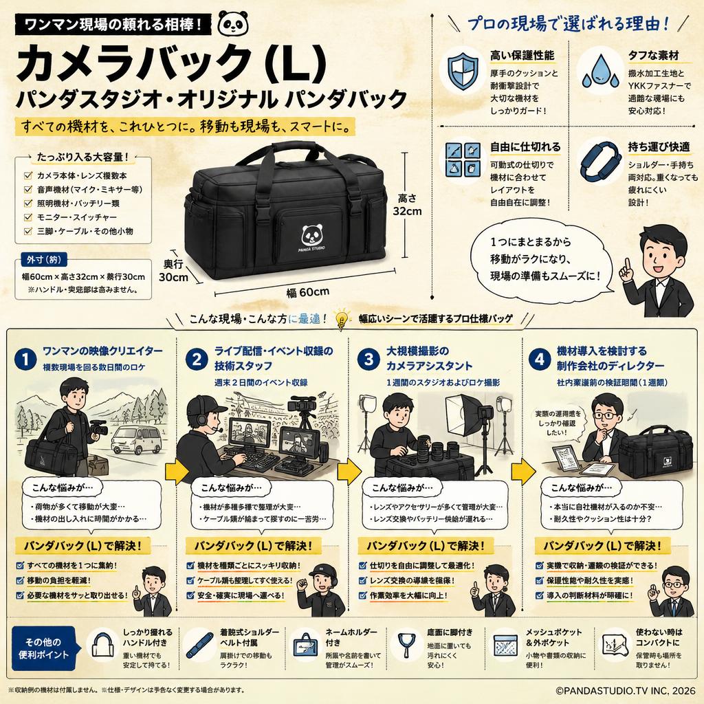 カメラバック（L）パンダスタジオ・オリジナルパンダバック おもな対象のお客様