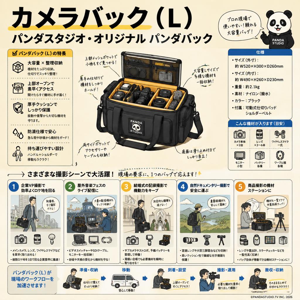 カメラバック（L）パンダスタジオ・オリジナルパンダバック 用途