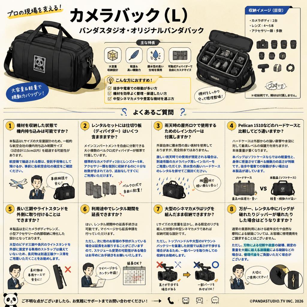 カメラバック（L）パンダスタジオ・オリジナルパンダバック FAQ（よくある質問と答え）