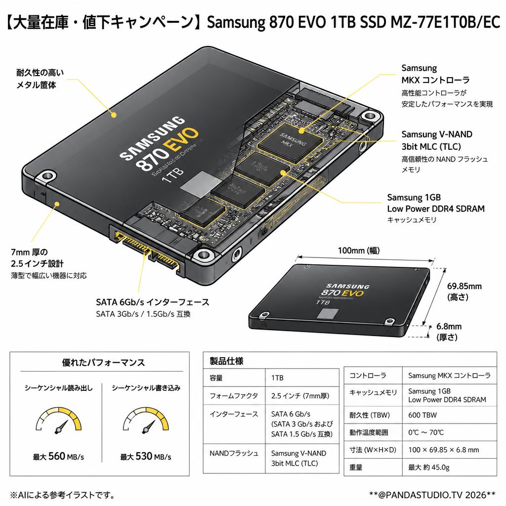 Samsung 870 EVO 1TB SSD MZ-77E1T0B/EC スペック