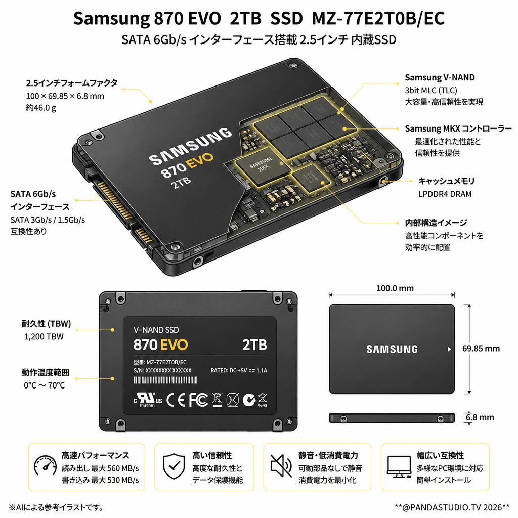 【大量在庫・値下キャンペーン】Samsung 870 EVO  2TB  SSD MZ-77E2T0B/EC スペック