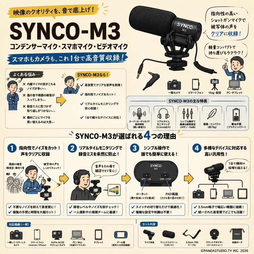 SYNCO-M3-コンデンサーマイク-スマホマイク-ビデオマイク 概要
