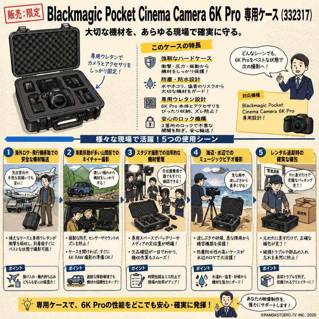 【販売：限定】Blackmagic Pocket Cinema Camera 6K Pro 専用ケース（332317） 用途